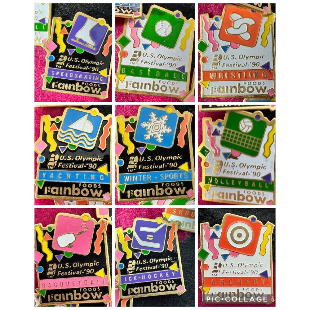 1990 U.S. Olympic Festival Rainbow Foods Hat Pins 62 PC Collectible Minnesota - Picture 3 of 16